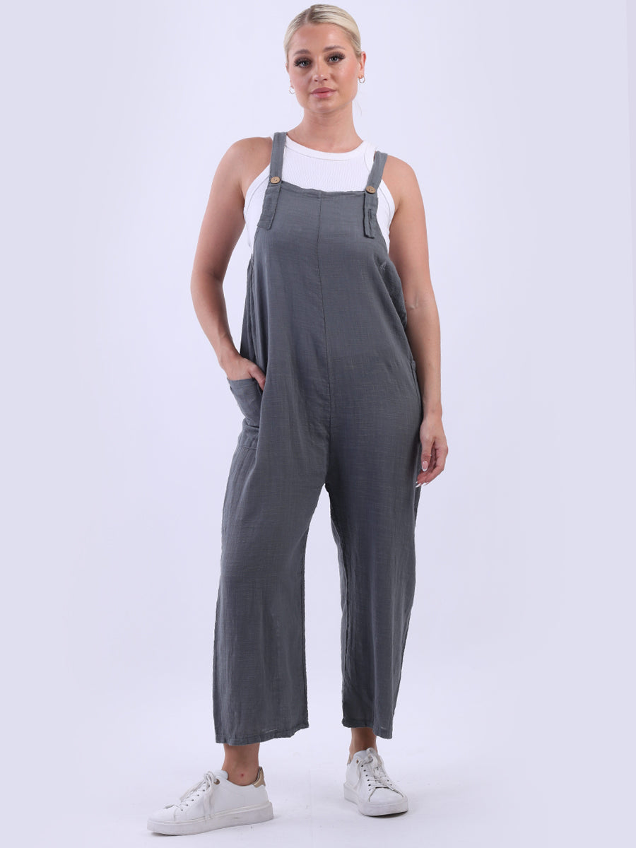 Solid Cotton Dungaree Charcoal