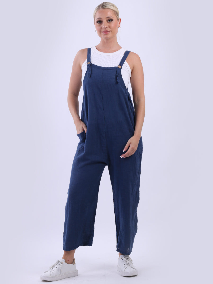 Solid Cotton Dungaree Navy