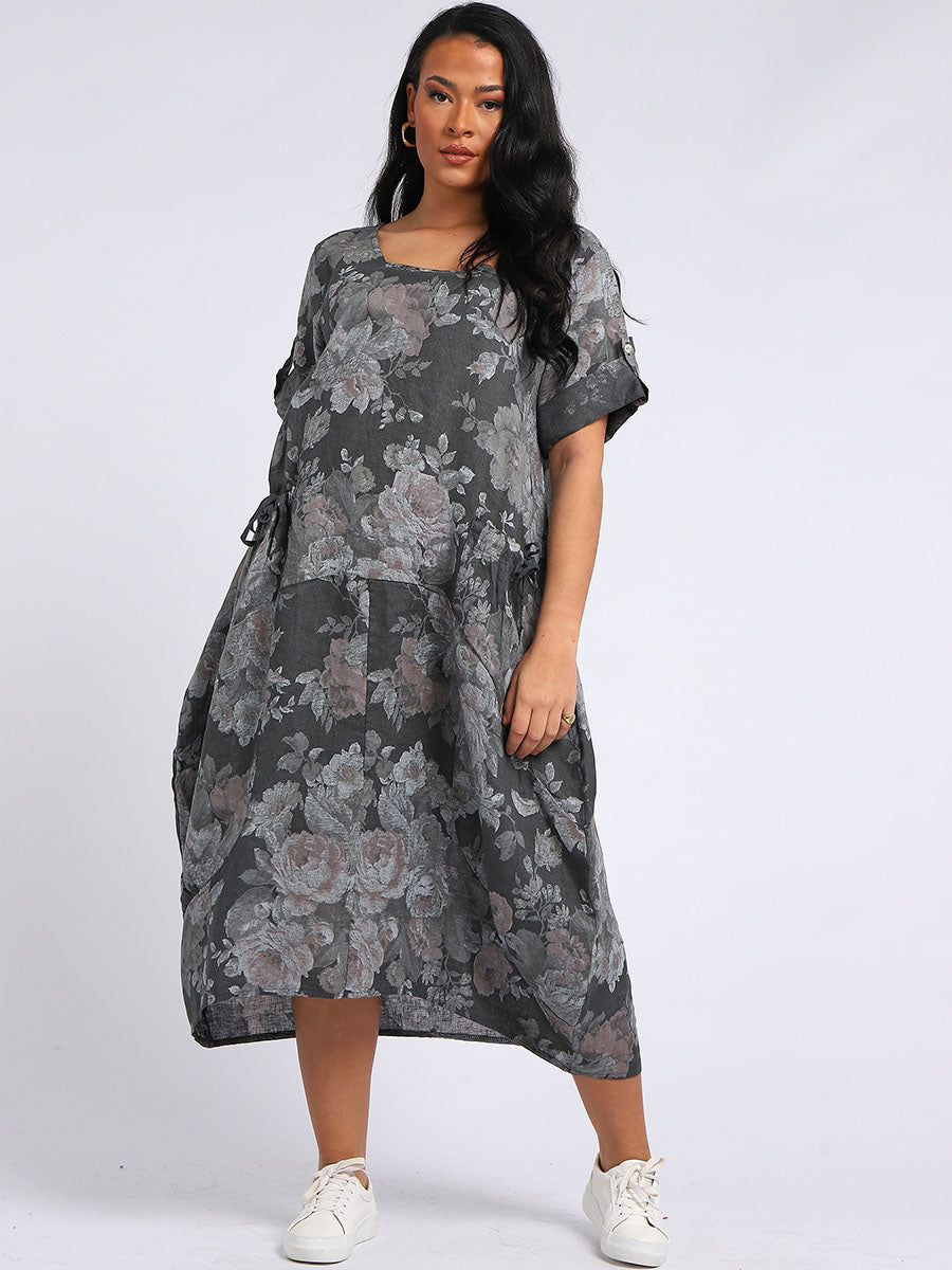 Ladies Linen Floral Summer Midi Dress