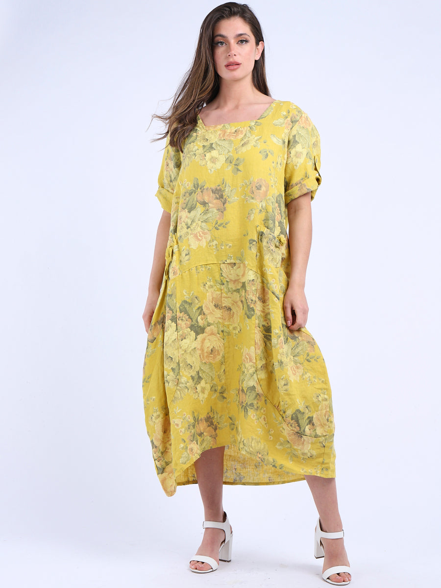 Ladies Linen Floral Summer Midi Dress