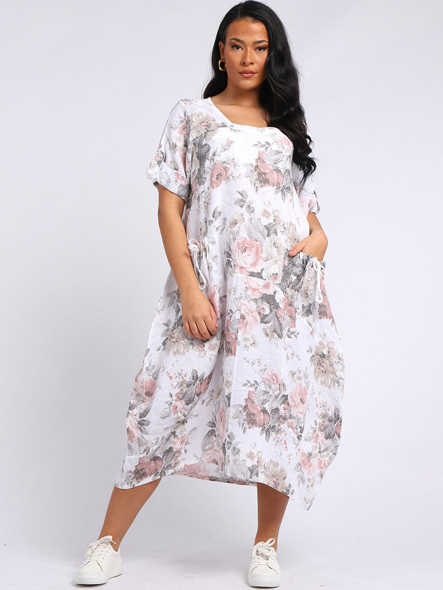 Ladies Linen Floral Summer Midi Dress