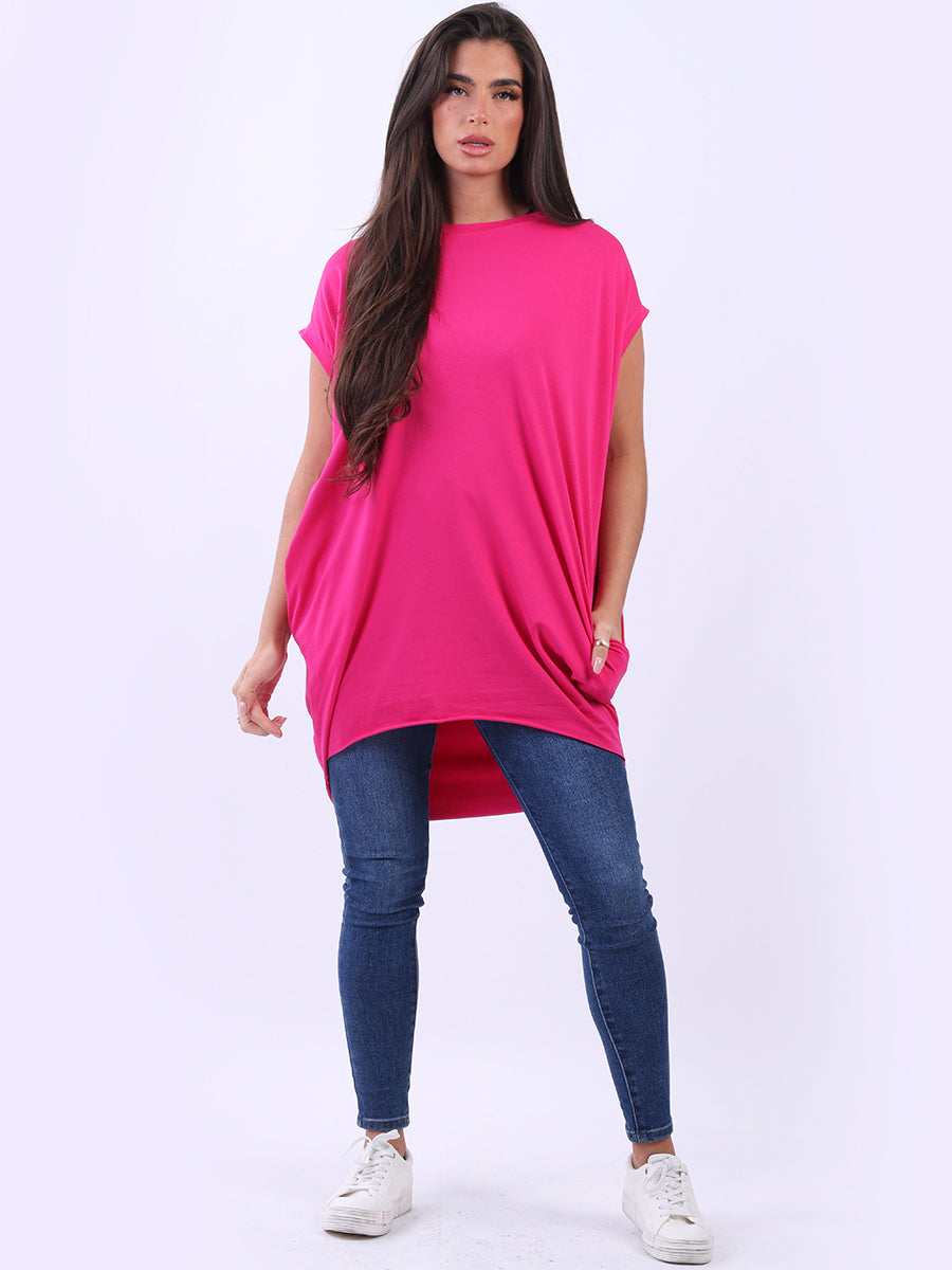 Women Plain High Low Cotton Midi Dress