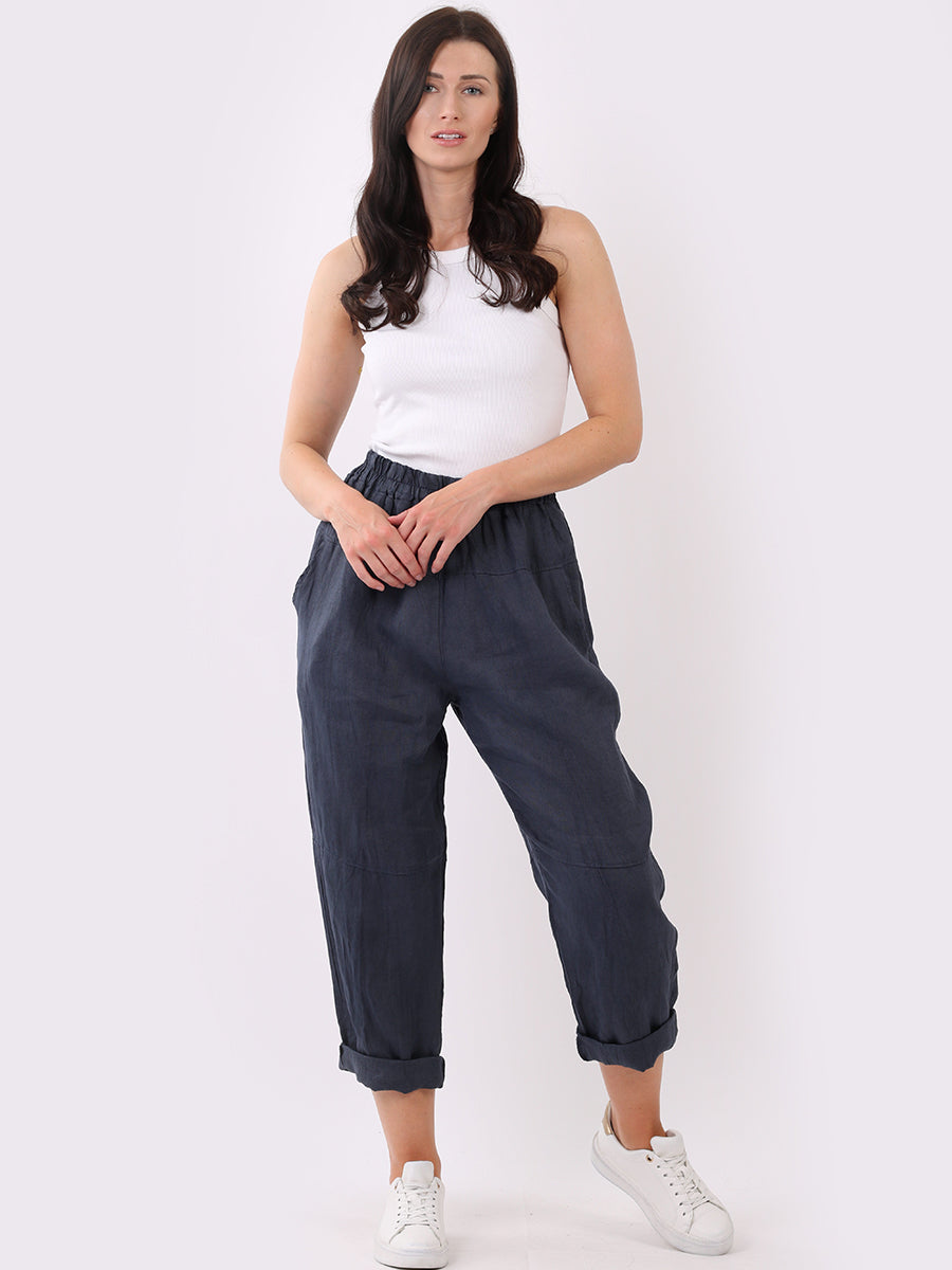 Plain Linen Trouser Navy
