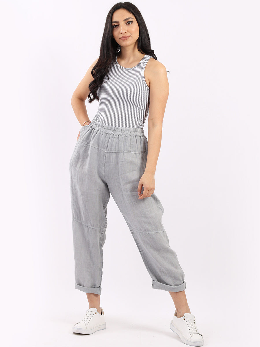 Plain Linen Trouser Silver