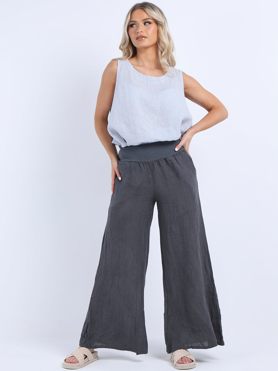 Casual Linen Wide Leg Women Palazzo