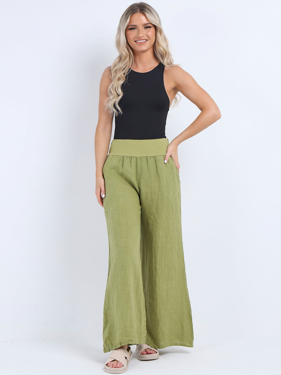 Casual Linen Wide Leg Women Palazzo