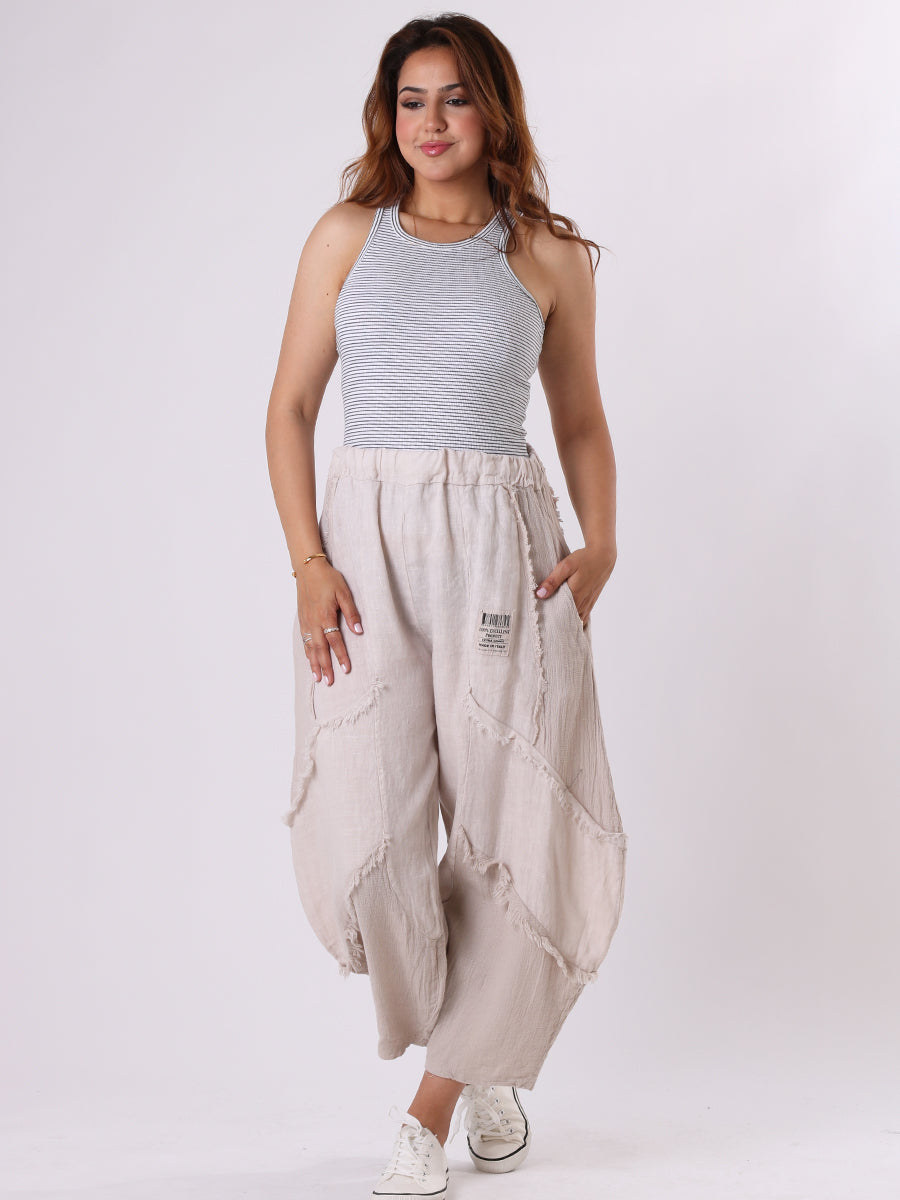 Ladies Plain Linen Mesh Net Slouchy Trouser