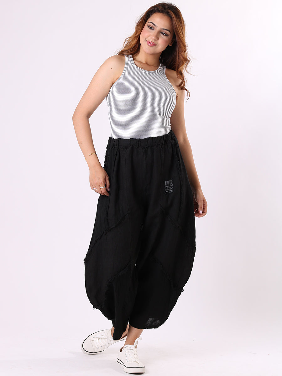 Ladies Plain Linen Mesh Net Slouchy Trouser
