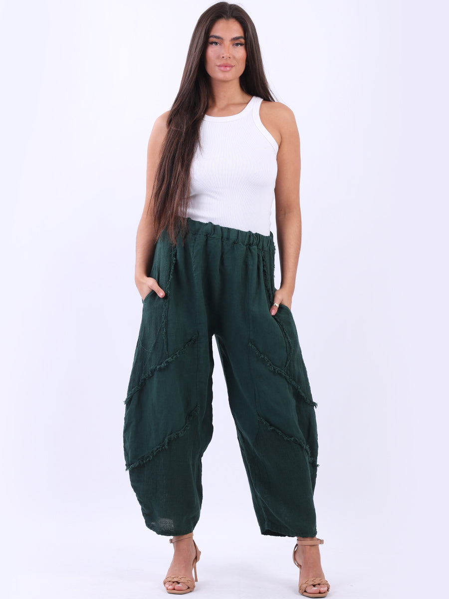Ladies Plain Linen Mesh Net Slouchy Trouser