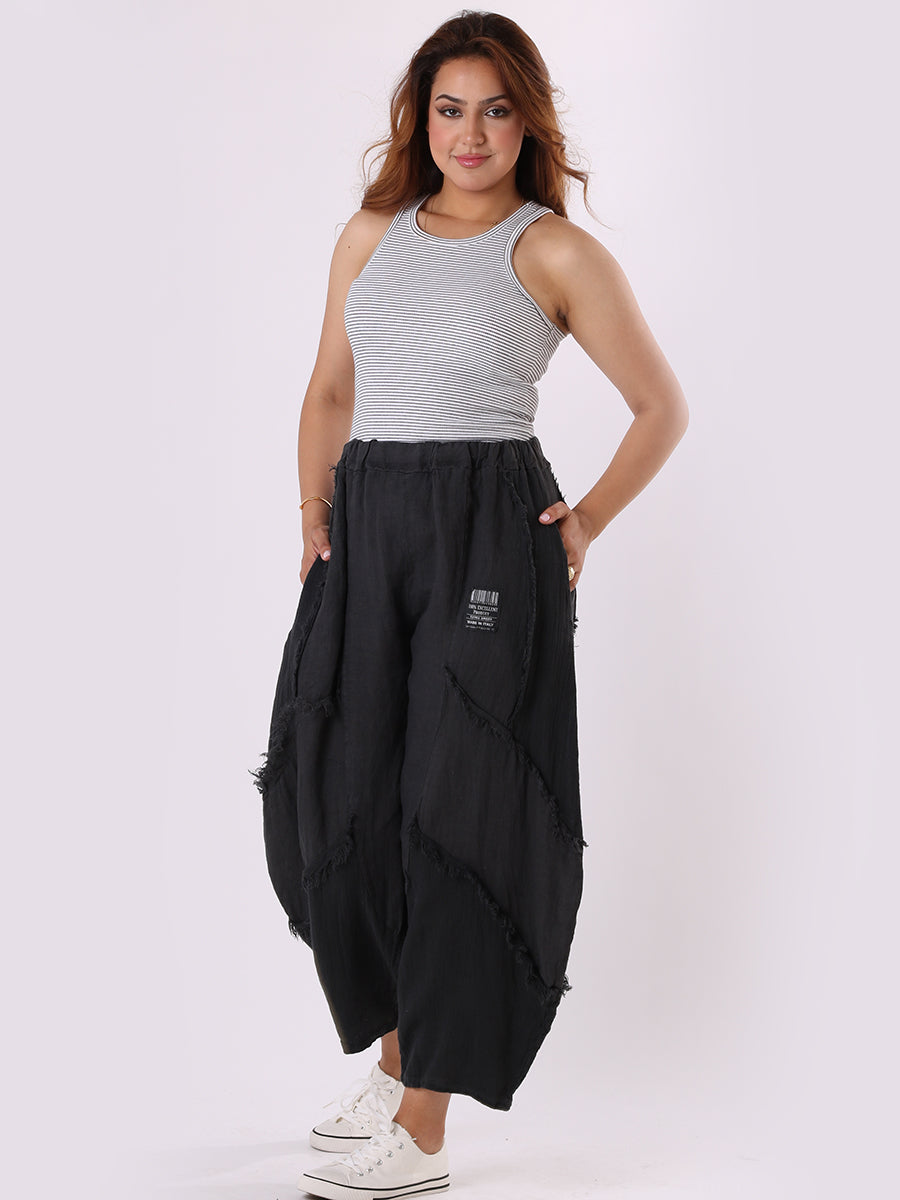 Ladies Plain Linen Mesh Net Slouchy Trouser