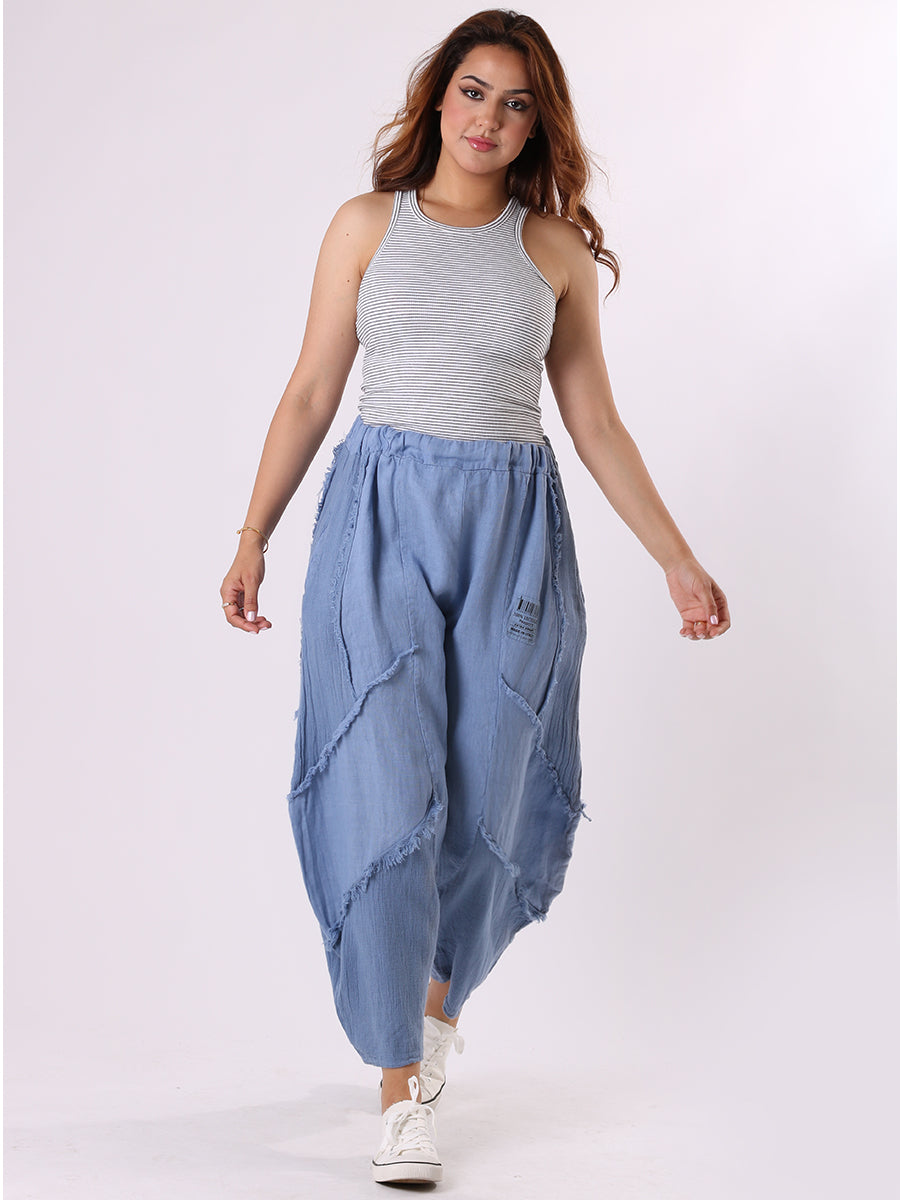Ladies Plain Linen Mesh Net Slouchy Trouser