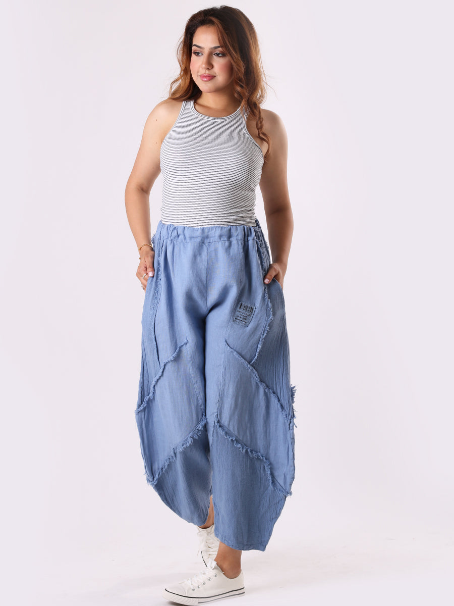 Ladies Plain Linen Mesh Net Slouchy Trouser