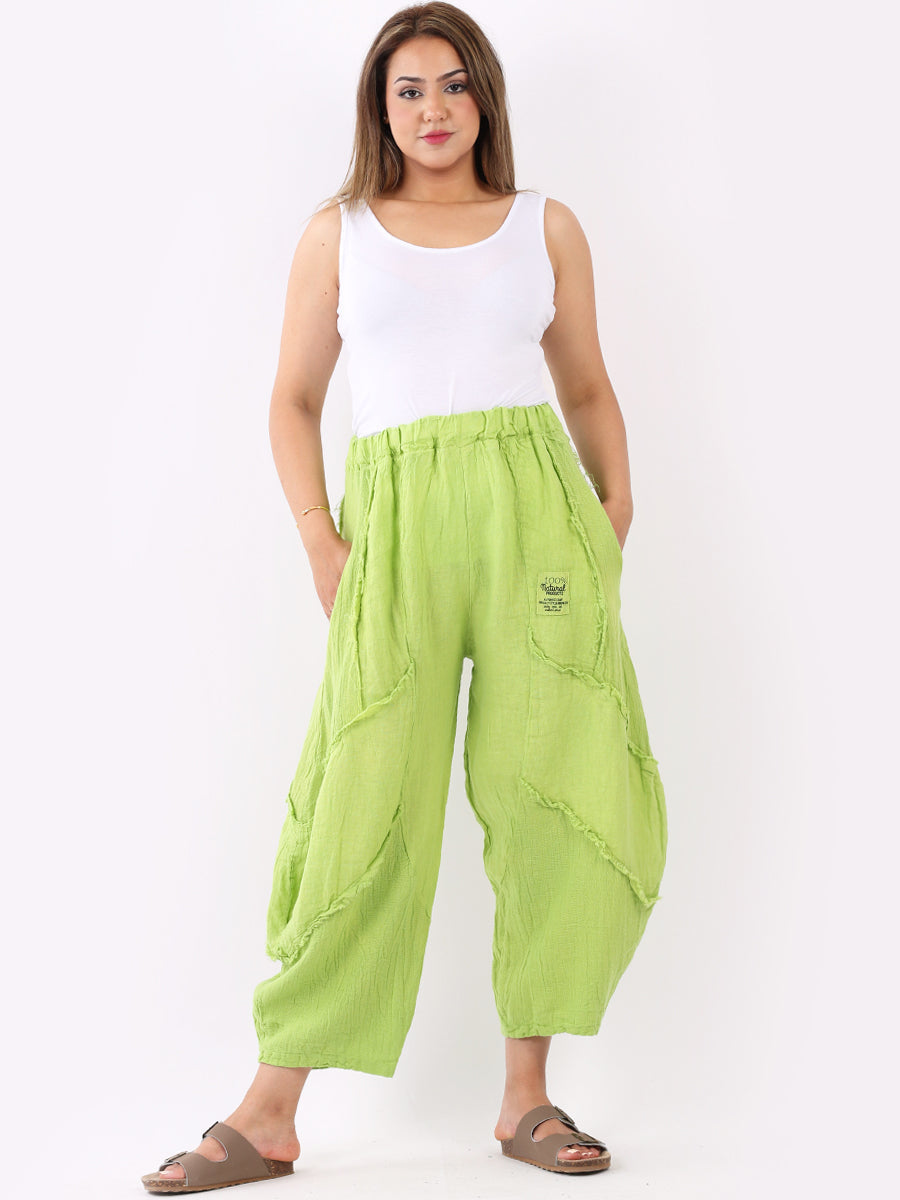 Ladies Plain Linen Mesh Net Slouchy Trouser
