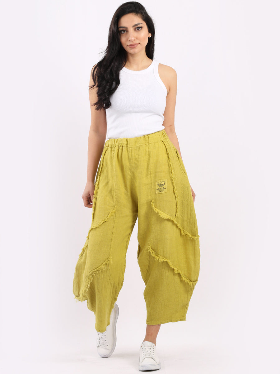 Ladies Plain Linen Mesh Net Slouchy Trouser
