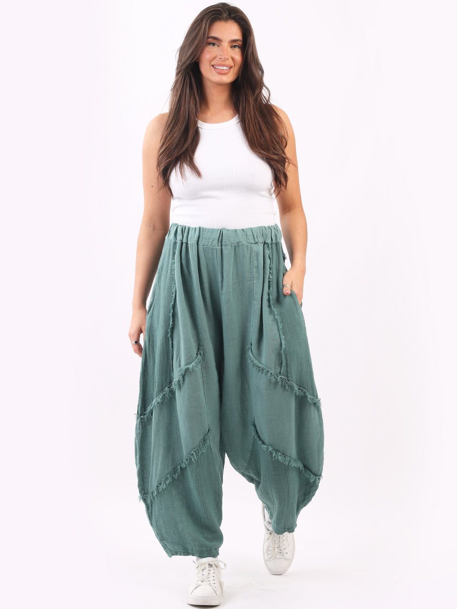 Ladies Plain Linen Mesh Net Slouchy Trouser