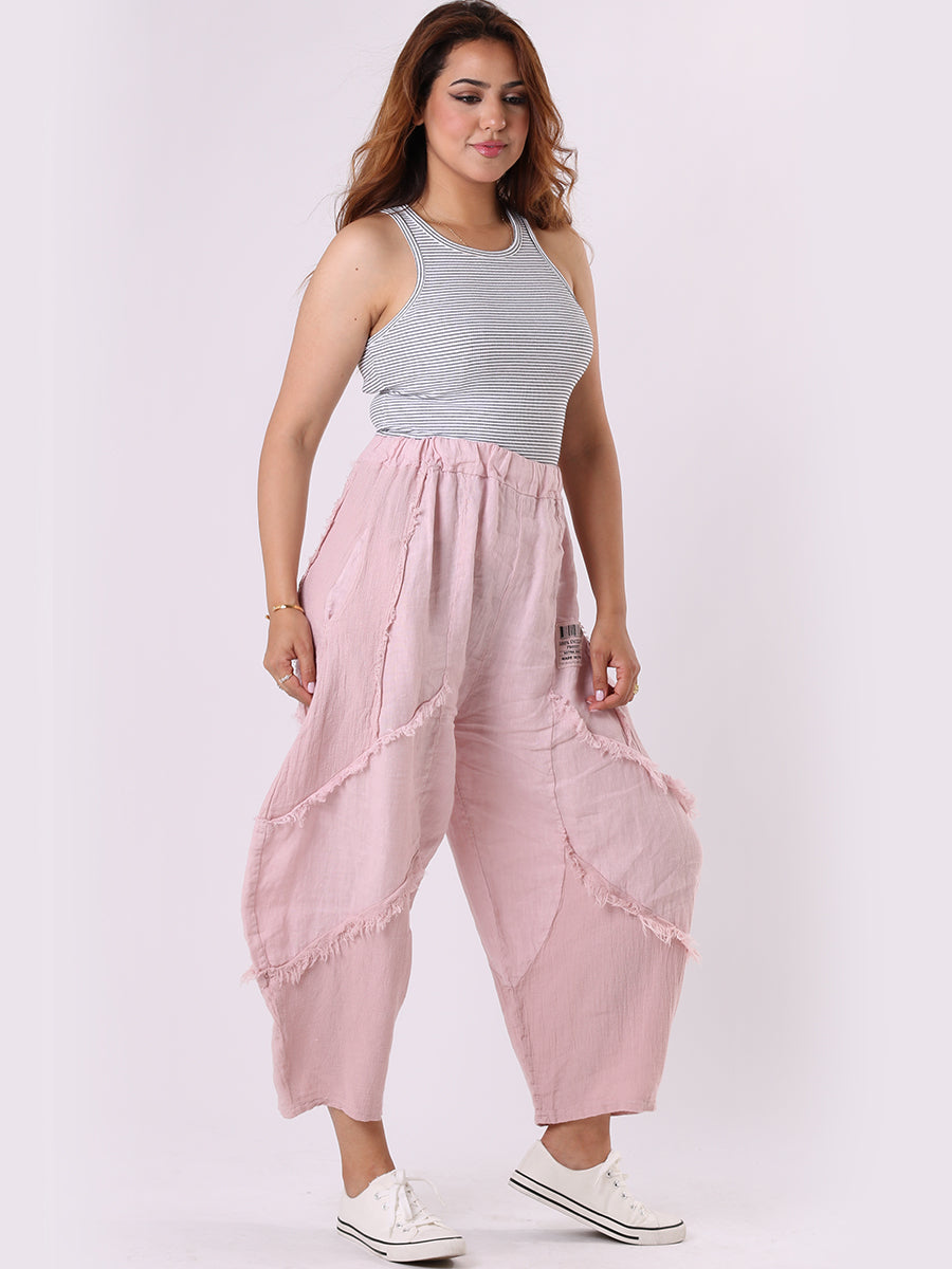 Ladies Plain Linen Mesh Net Slouchy Trouser