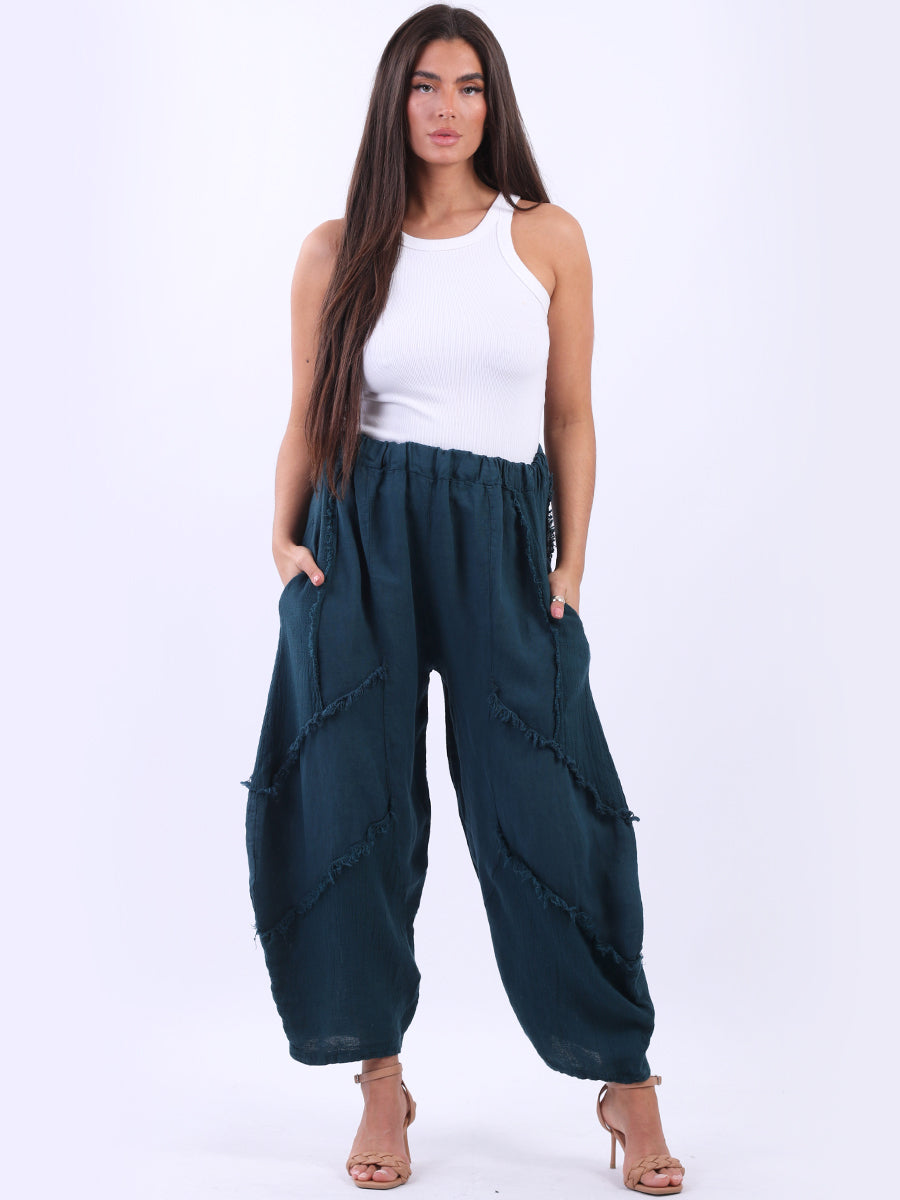 Ladies Plain Linen Mesh Net Slouchy Trouser