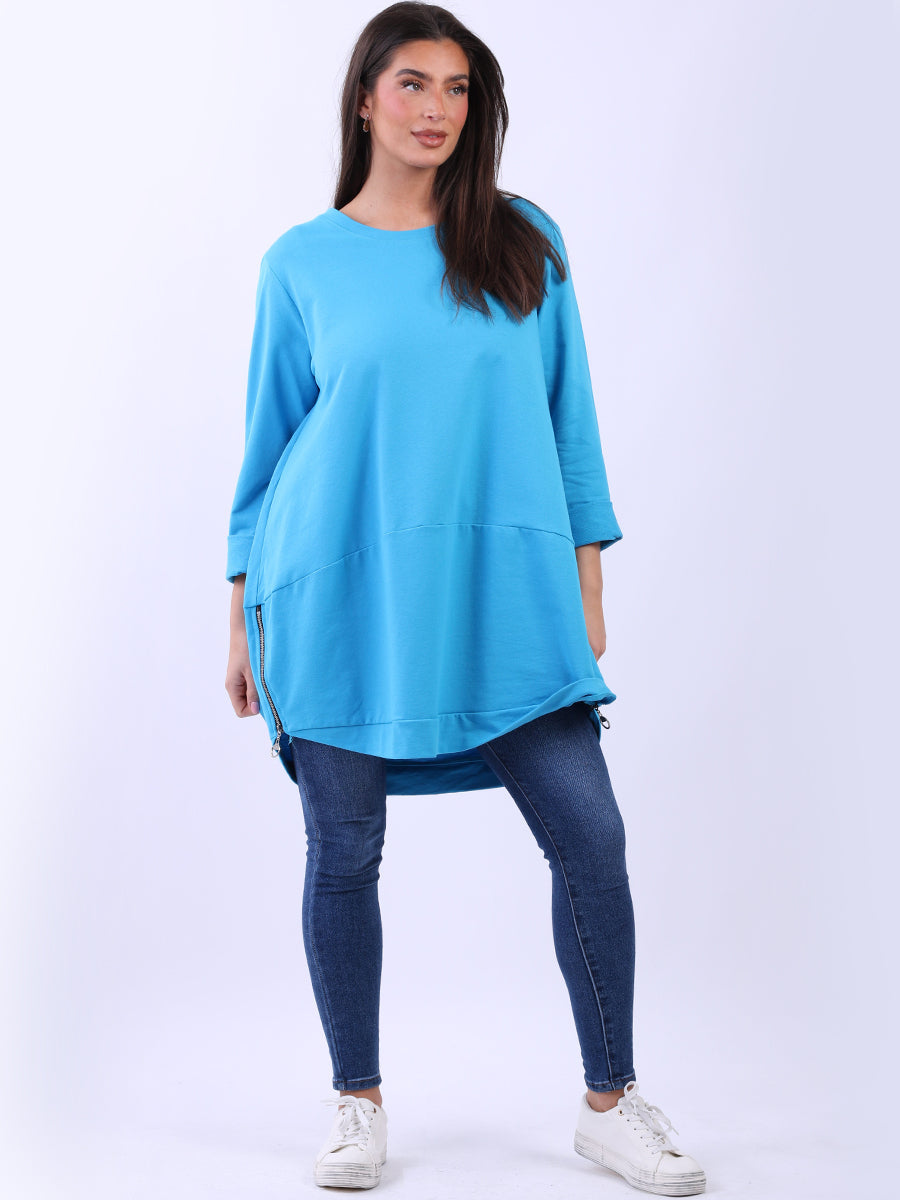 Solid Cotton Baggy Top Azure