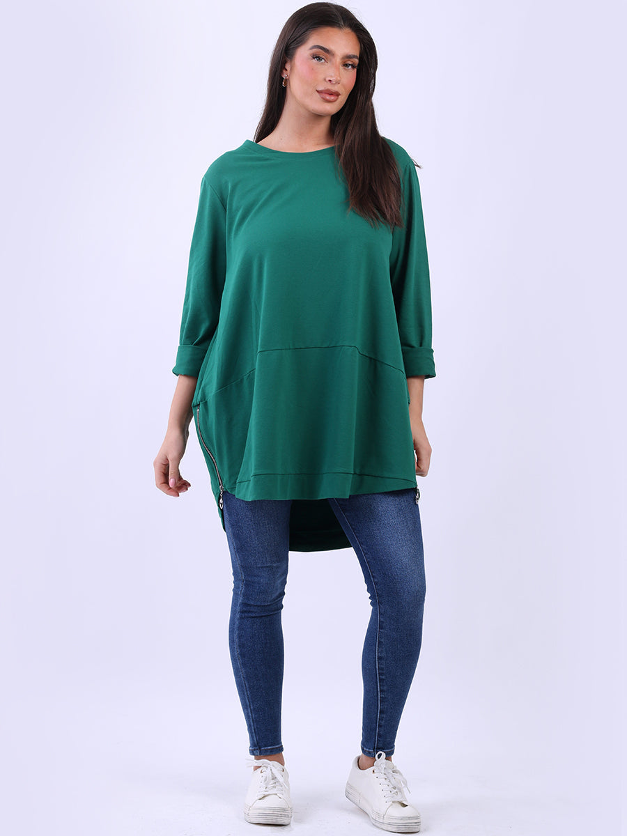 Solid Cotton Baggy Top Bottle Green