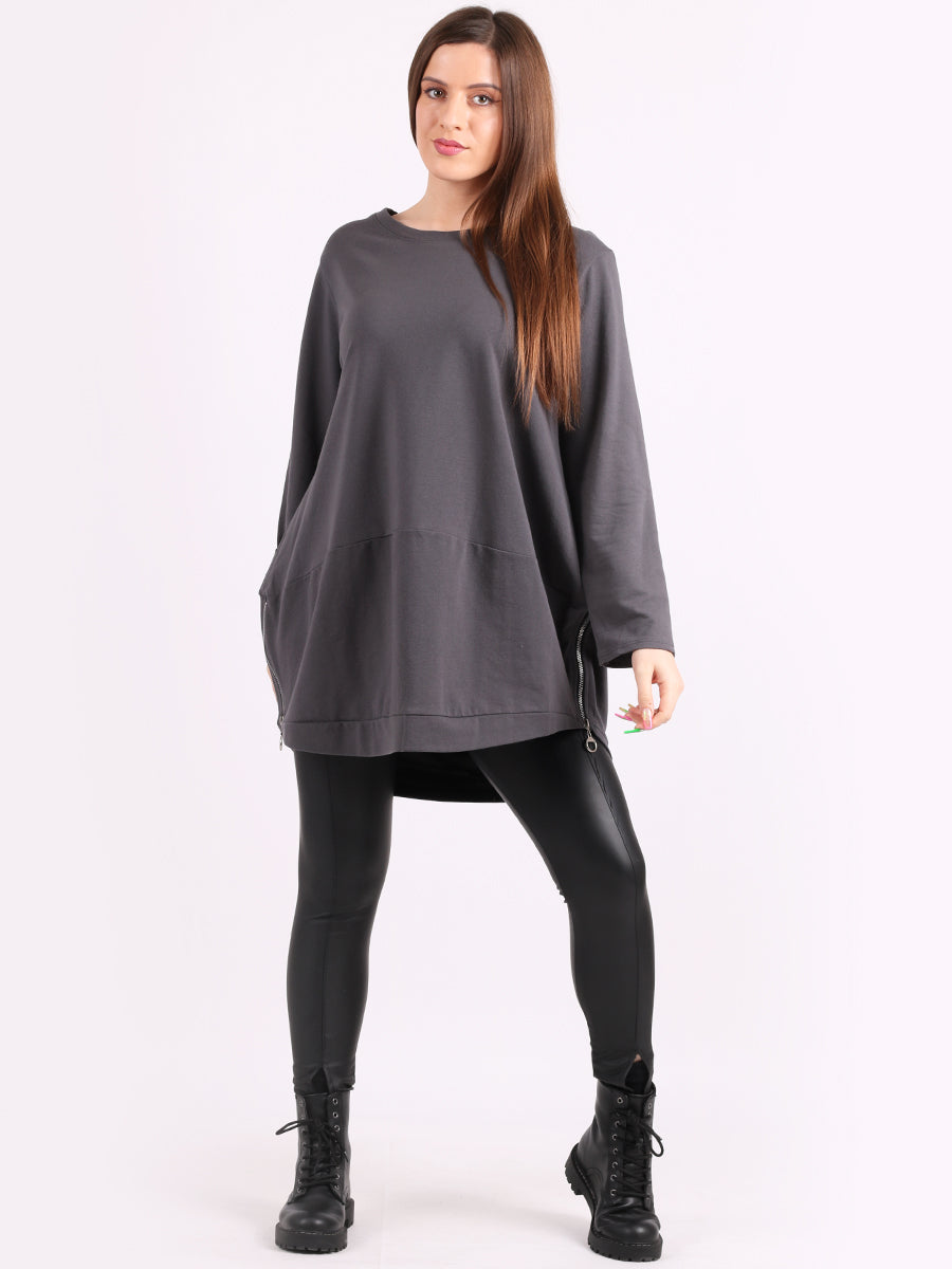 Solid Cotton Baggy Top Charcoal
