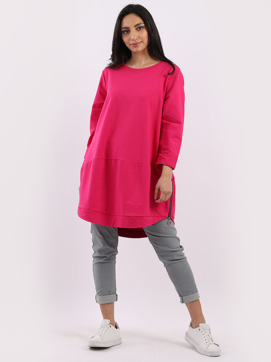 Solid Cotton Baggy Top Fuchsia