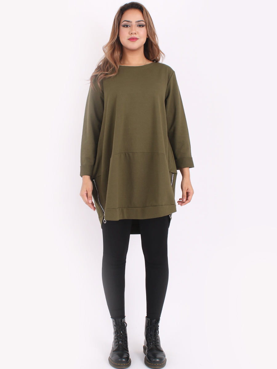 Solid Cotton Baggy Top Khaki