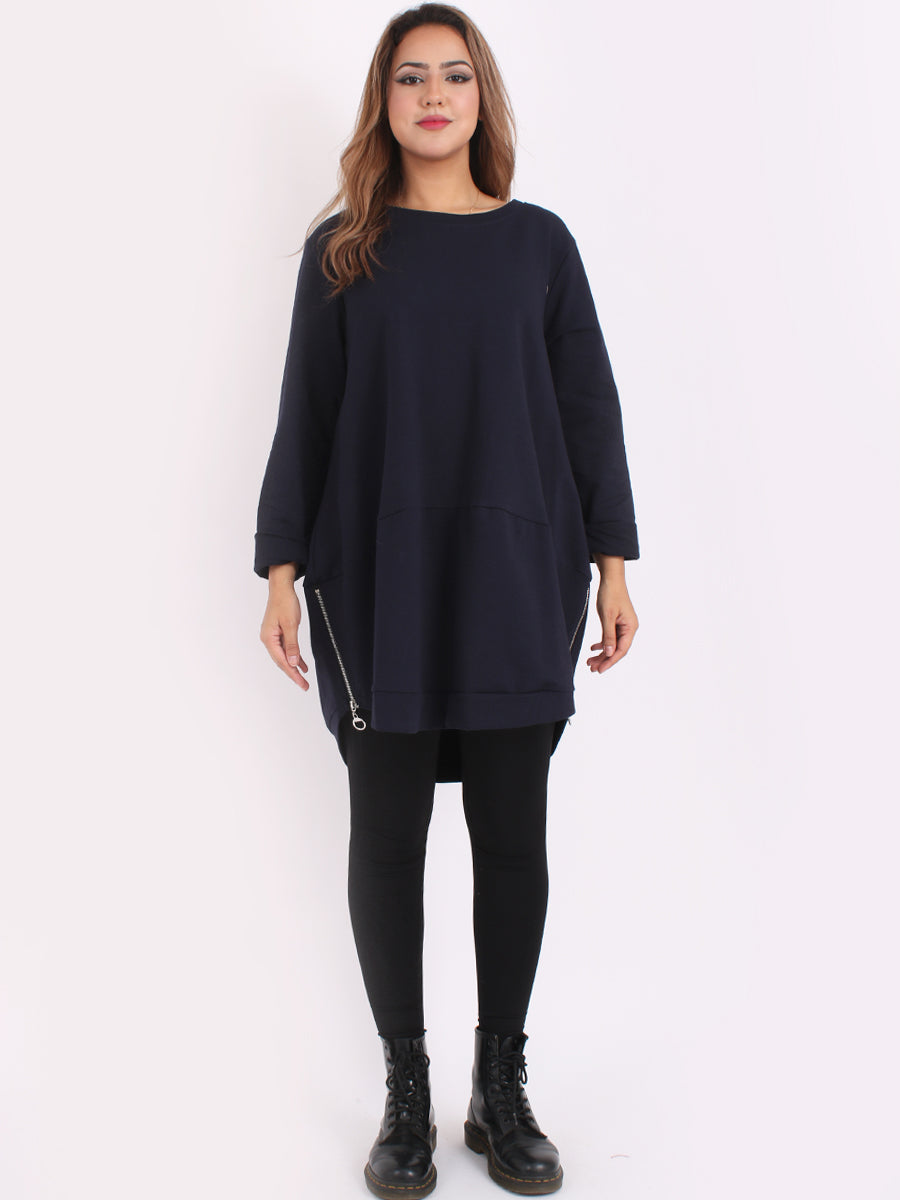 Solid Cotton Baggy Top Navy