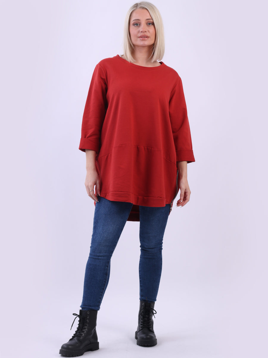 Solid Cotton Baggy Top Rust
