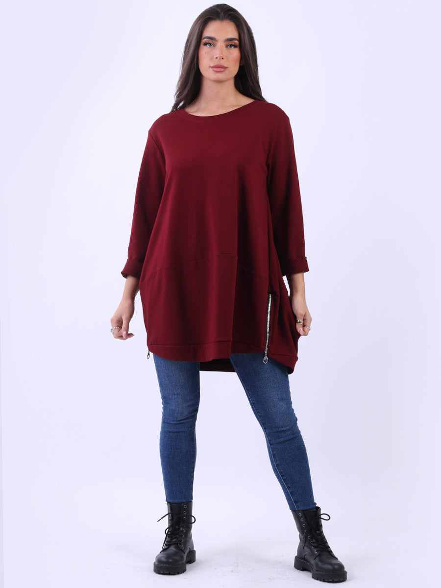 Solid Cotton Baggy Top Wine