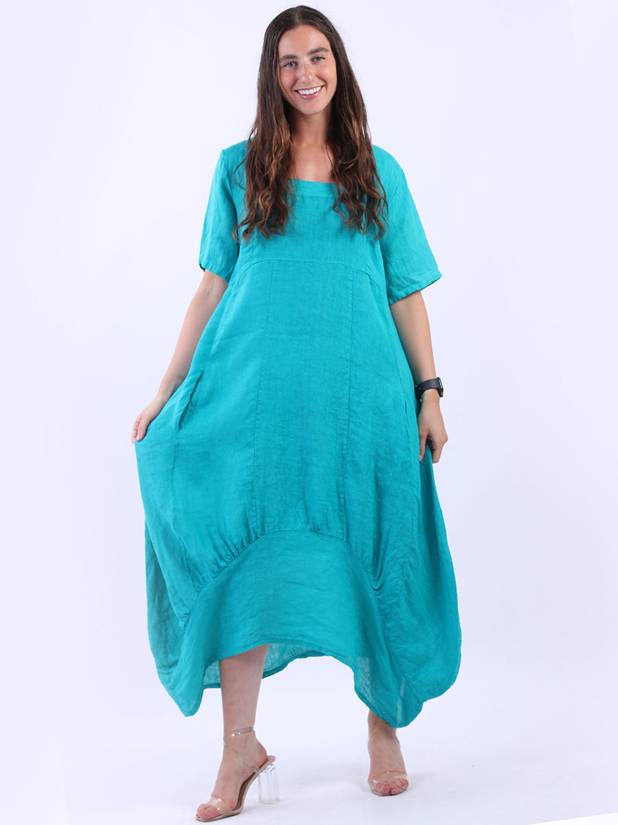 Plain Linen Ribbed Balloon Hem Maxi Dress