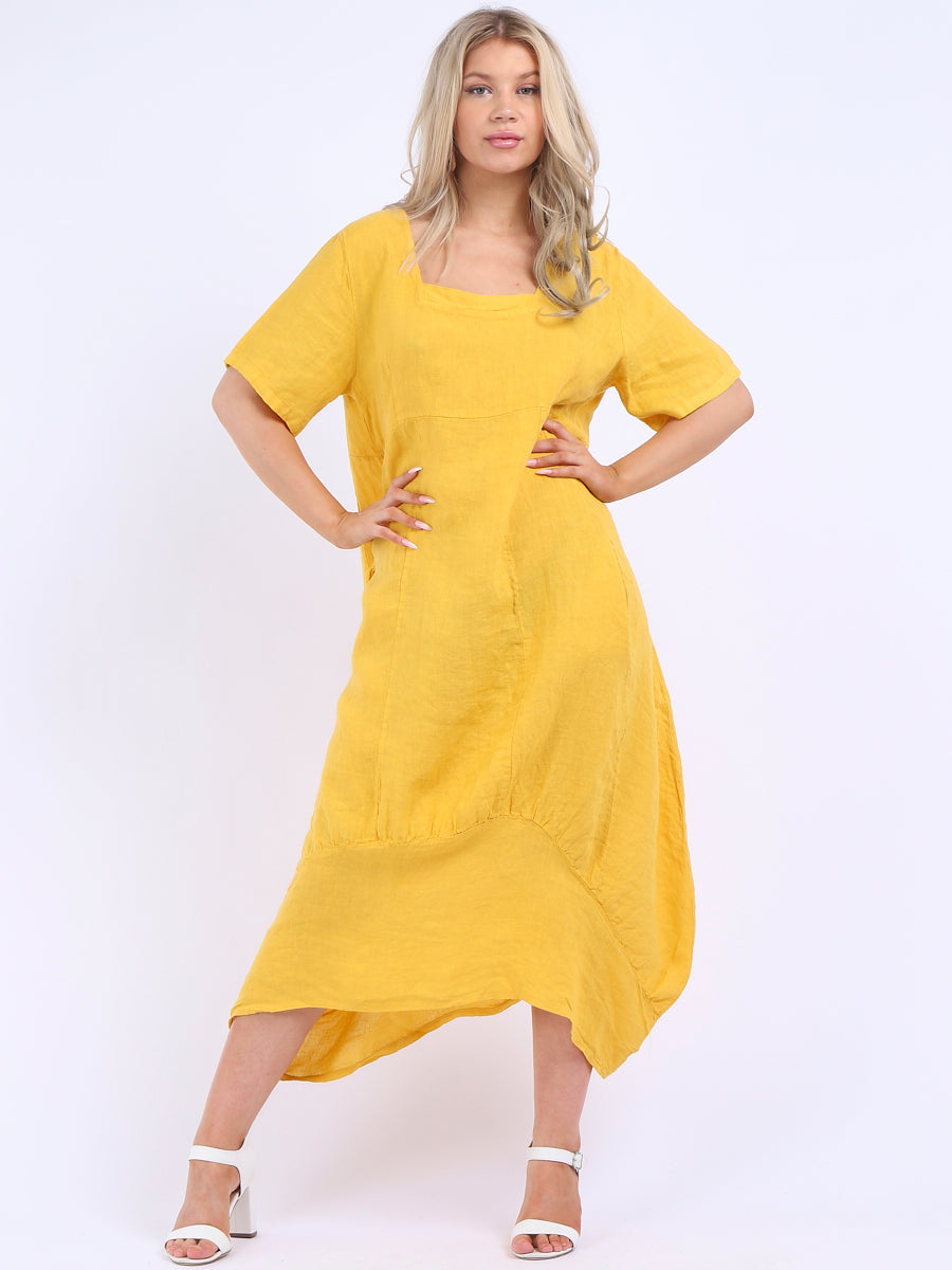 Plain Linen Ribbed Balloon Hem Maxi Dress