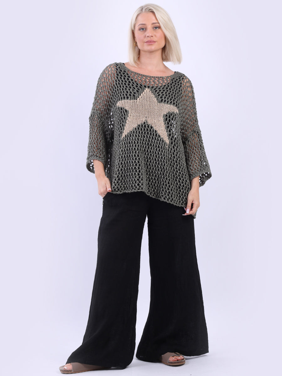 Star Knit Crochet Mesh Batwing Cotton Top