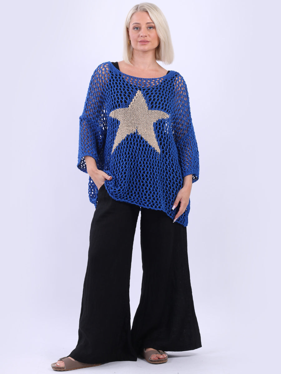 Star Knit Crochet Mesh Batwing Cotton Top
