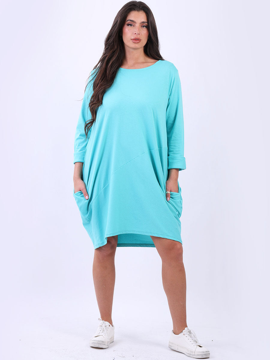 Plain Side Pockets Ladies Cotton Dress