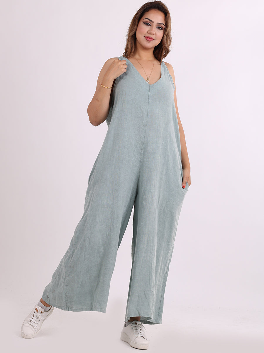 Chic Back Knot Plain Wide Leg Boho Jumpsuit
