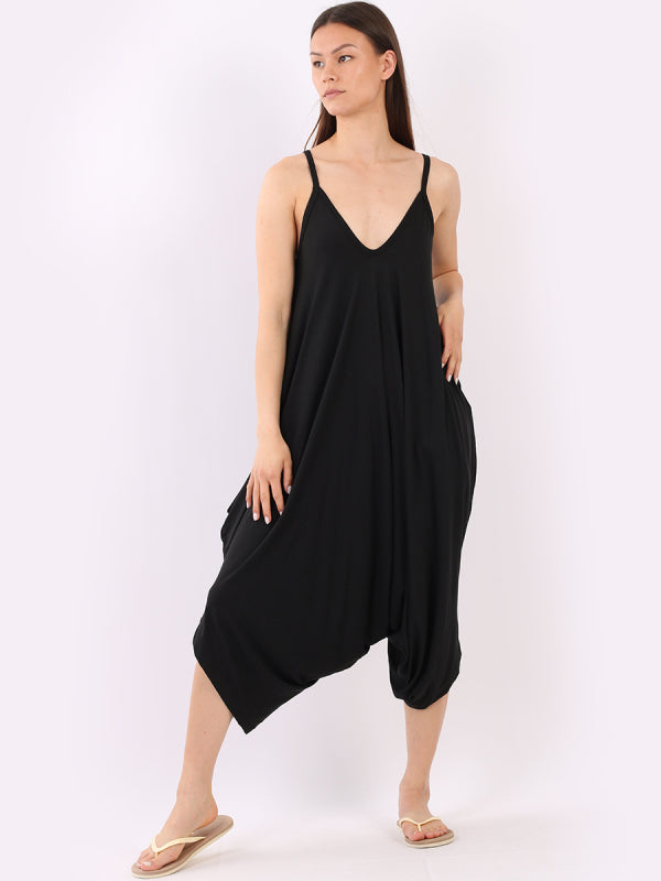 Balloon Hem Plain Cami Jumpsuit