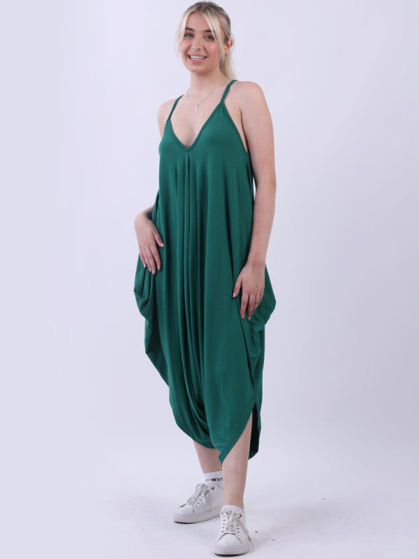 Balloon Hem Plain Cami Jumpsuit