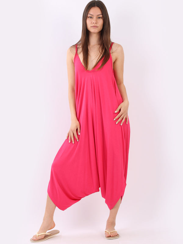 Balloon Hem Plain Cami Jumpsuit