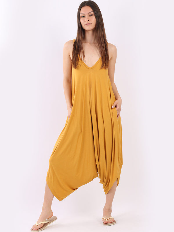 Balloon Hem Plain Cami Jumpsuit
