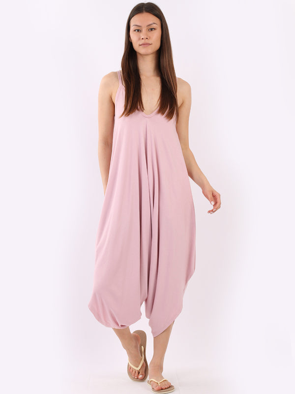 Balloon Hem Plain Cami Jumpsuit