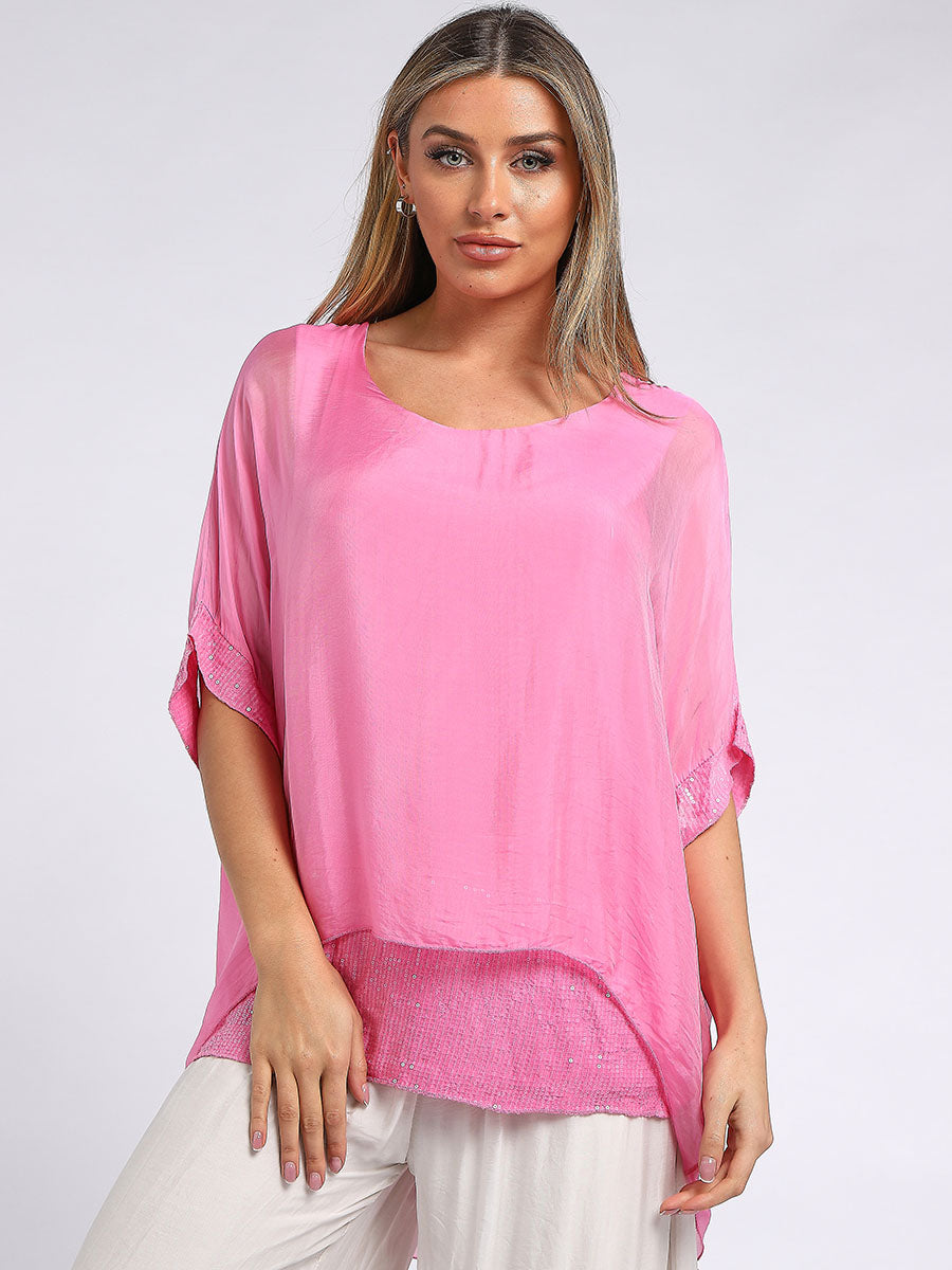 Plain Silk Tunic Top Fuchsia