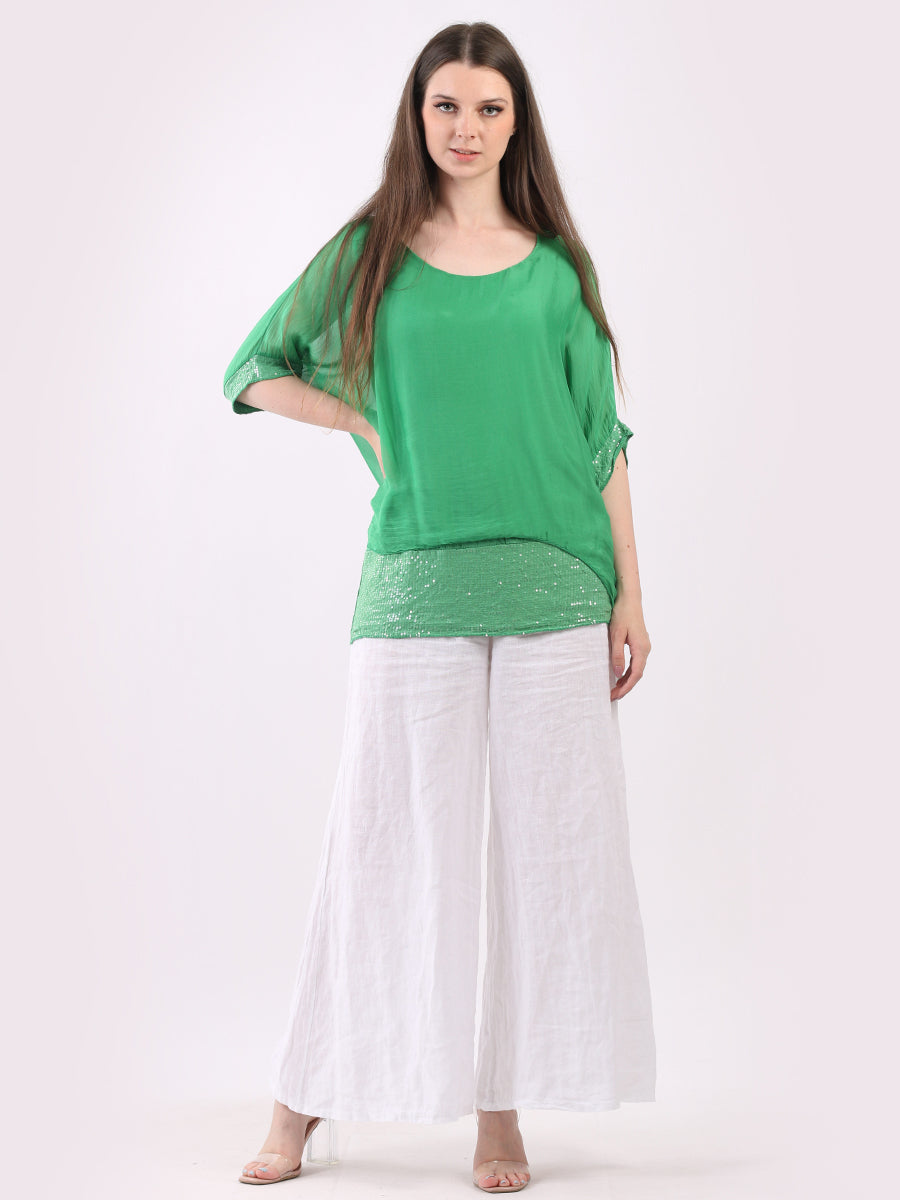 Plain Silk Tunic Top Green