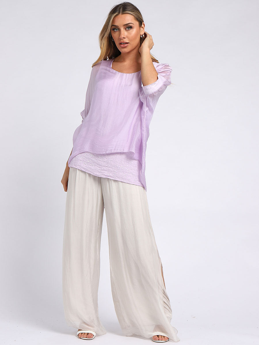 Plain Silk Tunic Top Lilac