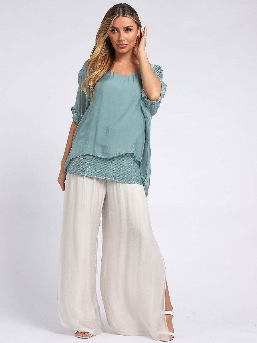 Plain Silk Tunic Top Ocean Blue