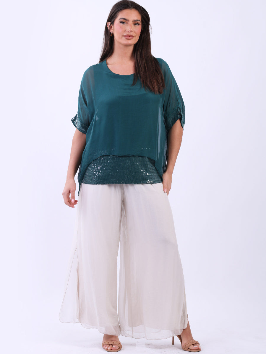 Plain Silk Tunic Top Teal