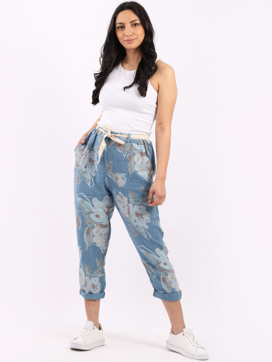 Floral Print Ladies Linen Trouser
