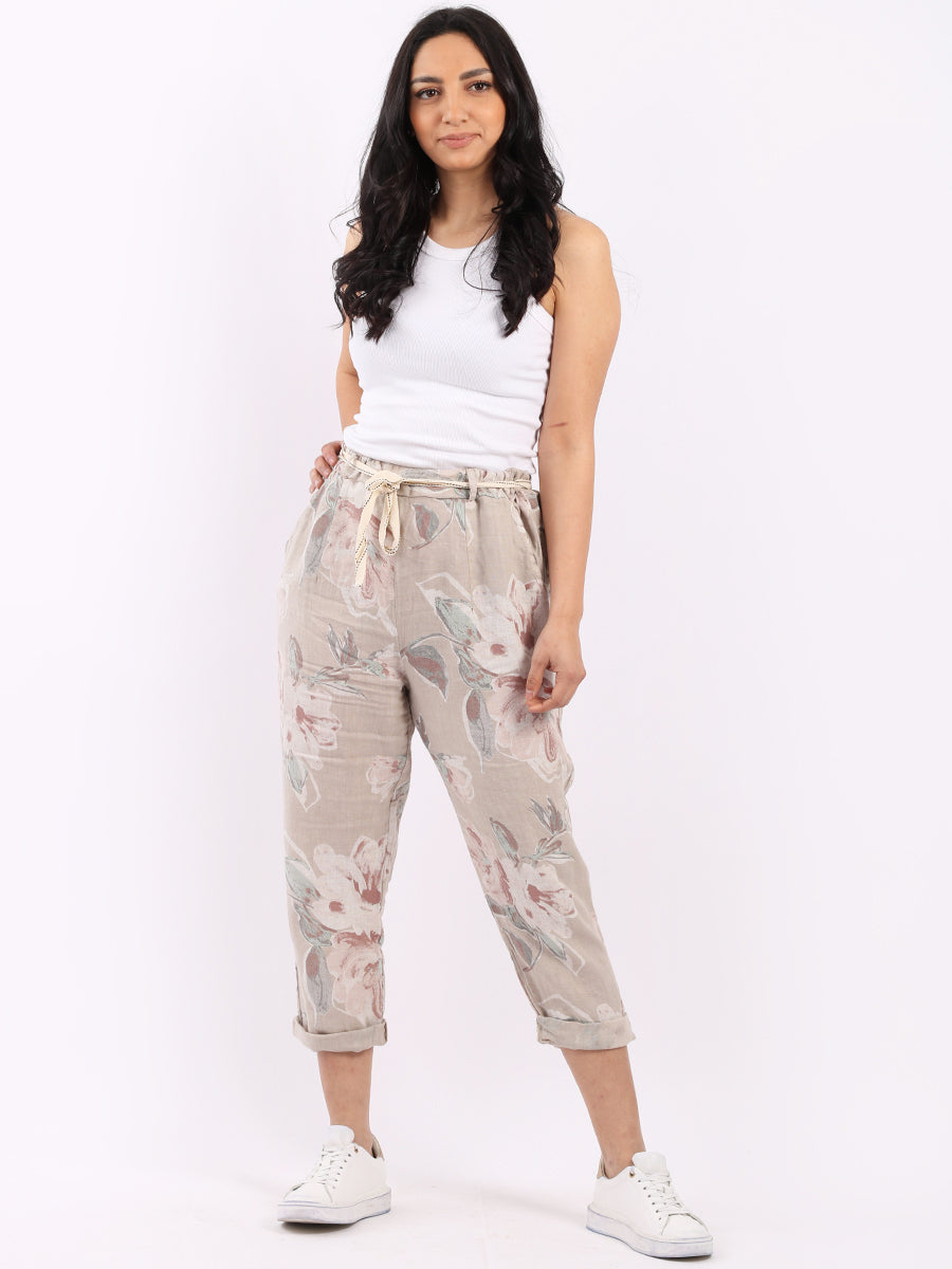 Floral Print Ladies Linen Trouser