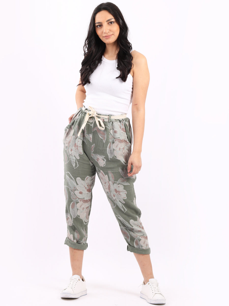 Floral Print Ladies Linen Trouser