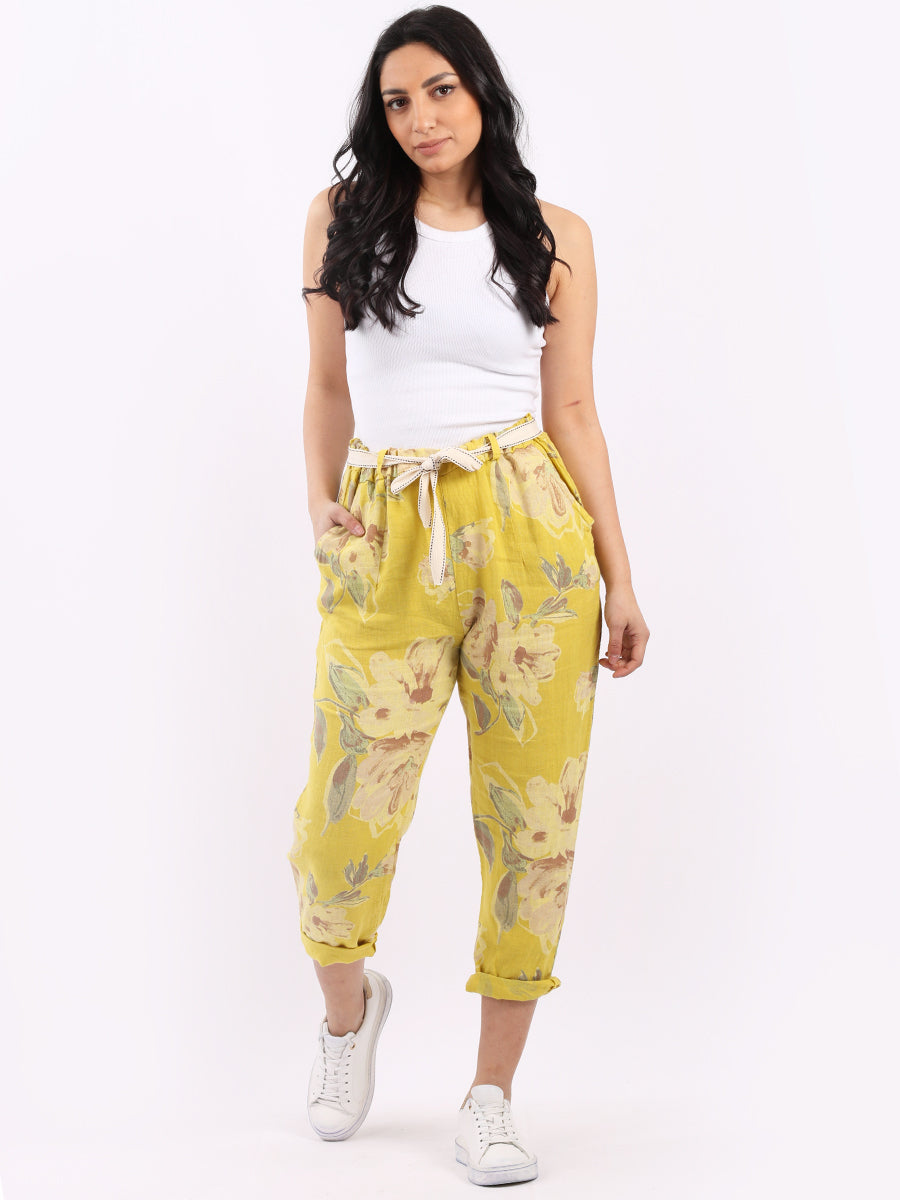 Floral Print Ladies Linen Trouser