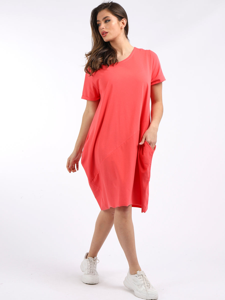 Ladies Plain Narrow Hem Cotton Cocoon Dress
